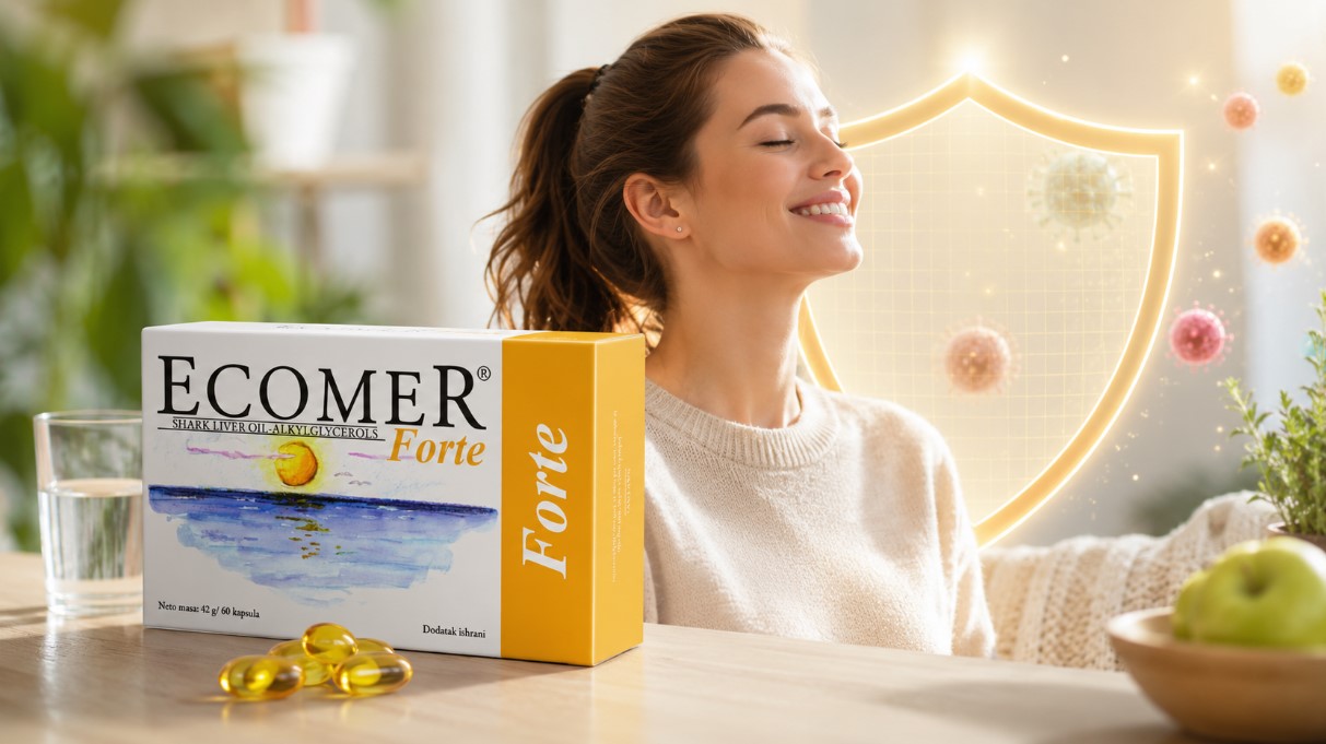 Ecomer Forte kapsule za jačanje imuniteta uz čašu vode