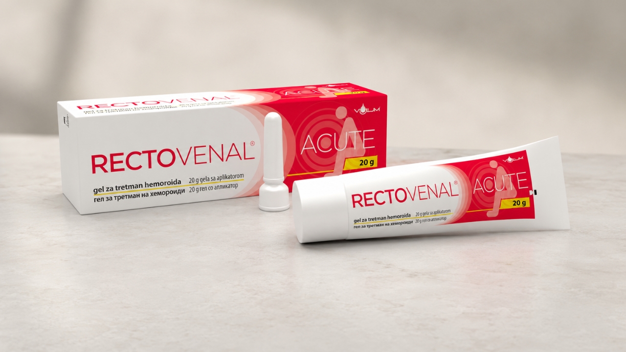 Rectovenal Acute gel sa kutijom i aplikatorom na stolu