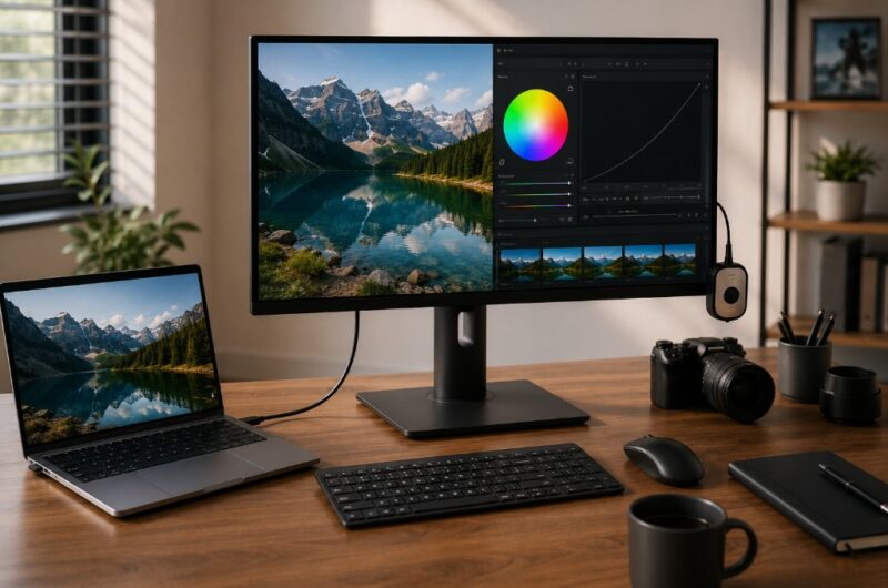 Poslovni monitor povezan sa laptopom preko USB C kabla na modernom radnom stolu