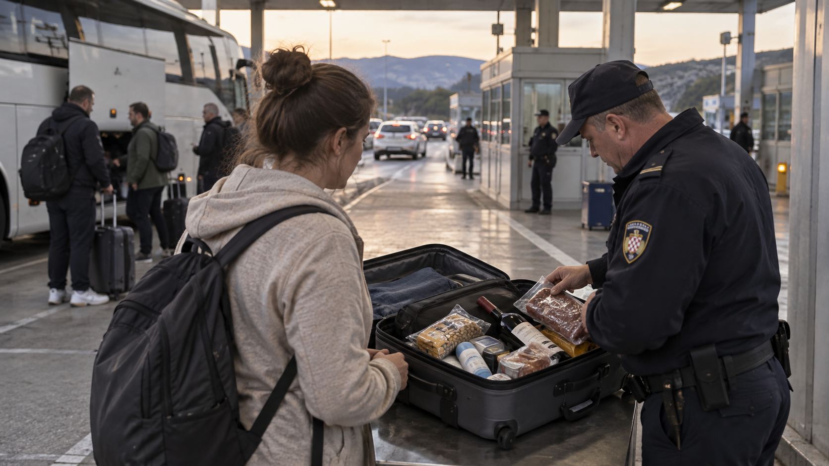 Carinik pregleda otvoren kofer putnice na granici Hrvatske i BiH